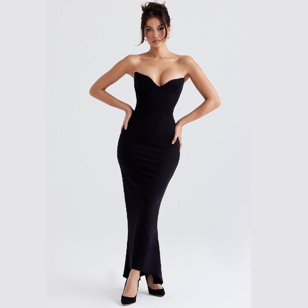 House of CB Sabine Strapless Corset Dress Black in Size M